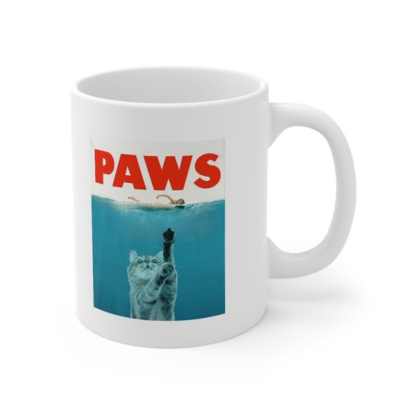 PAWS Funny Cat Mug, Jaws, Killer Cat, Cat Lover - Picture 3 of 3